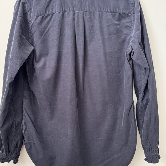 J.Crew 100% Cotton Size 6 J. Crew Blue Cotton Button-Up Shirt with Ruffle Collar - Picture 2 of 5